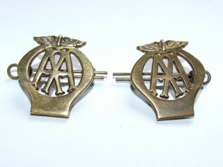Scarce Pair Aa Automobile Association Officers Brass Lapel / Cap Badges & Pins