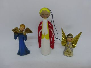 3 Vintage Christmas Angels Hong Kong Sweden Hand Painted Ornaments