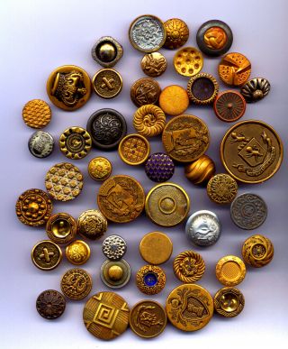 (1) Mixture Of 48 Vintage,  Antique,  Metal Buttons 1800 