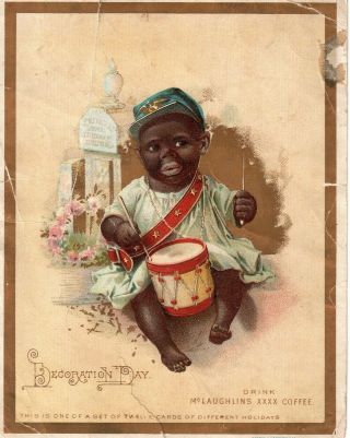 Antique Black Americana Drummer Boy Advertising Trade Card Mclaughlins Coffee