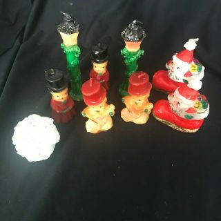 Vintage Wax Christmas Candles Santa Claus Snowman Tree 3 " Set Of 9