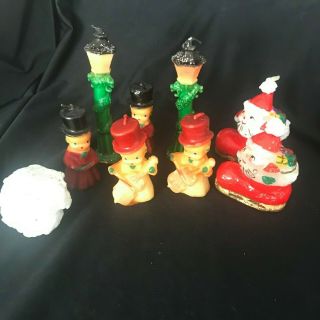 Vintage Wax Christmas Candles Santa Claus Snowman Tree 3 