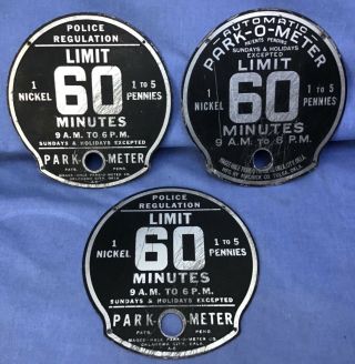 3 - Vintage •park - O - Meter• Old Car Gm/chevy Ford Mopar Auto Parking Coin Op•signs•