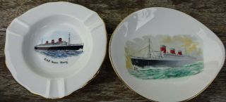 2 Souvenir Dishes Cunard Ocean Liner Queen Mary,  Crown Staffordshire,  Salisbury