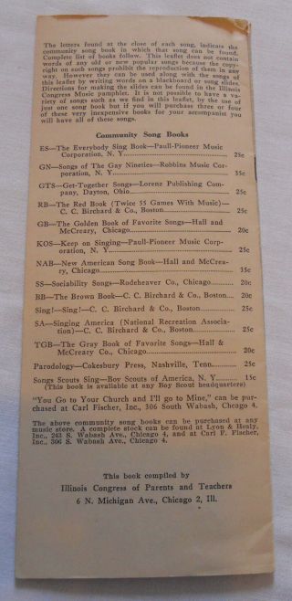 Illinois Chicago 2,  ILL.  IL Congress of Parents & Teachers Vintage Songs Booklet 4