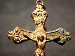Antique Brass Cross Crucifix Rosary w Cut Glass Beads and Partial Chain Pendant 2