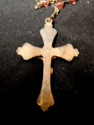 Antique Brass Cross Crucifix Rosary w Cut Glass Beads and Partial Chain Pendant 4