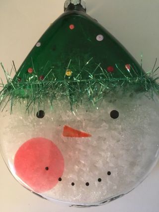 Blown Glass Santa Christmas Tree Ornament With Snow Inside And Painted Face