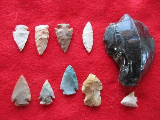 Group Of 10 Arrowheads,  Variety Of Types & Sizes,  Wha - 0113