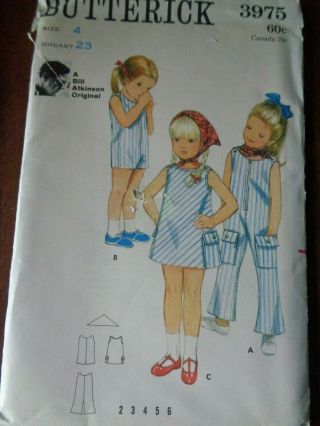 Vintage Quick Easy Girls Sew Pattern B3975 Size 4 Jumpsuit Dress Scarf Uncut