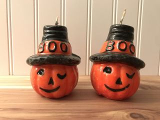 Vintage Pumpkin Halloween Candles Jack - O’ - Lanterns Not Burned