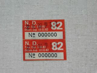1982 North Dakota Sample Passenger Car License Plate Sticker Pair