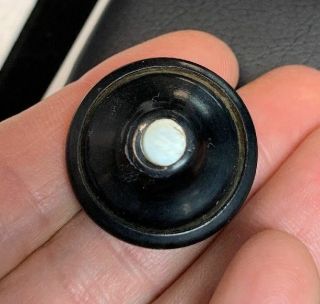 Vintage Black Celluloid And Mother Of Pearl Button 1 " Cone Shape