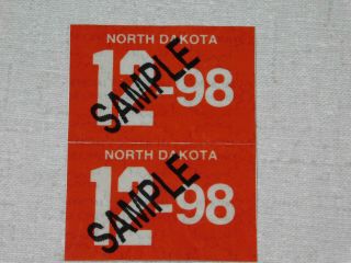 1998 North Dakota Sample Passenger Car License Plate Sticker Pair