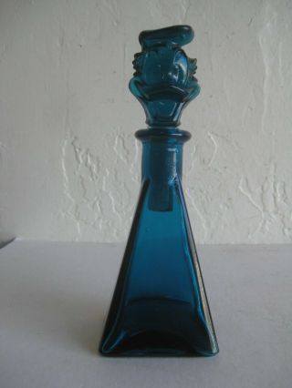 Vtg Walt Disney Donald Duck Figural Blue Perfume Bottle Glass Signed Disney Rare