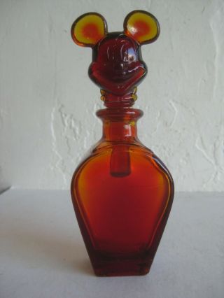 Vtg Walt Disney Mickey Mouse Figural Perfume Bottle Ruby Red Glass Signed Rare