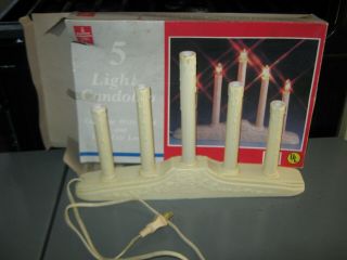 Vintage Christmas 5 Light Window Candles Electric Plastic Drip Candelabra W/box