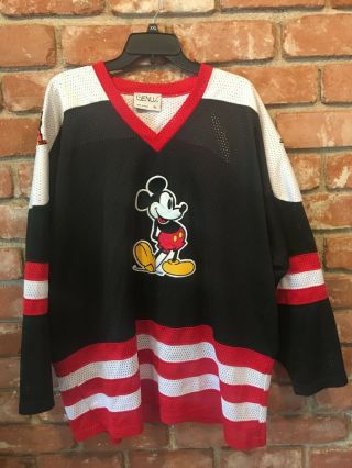 Rare Vintage Mickey Mouse 1 Genus Black Sewn Hockey Jersey Men 