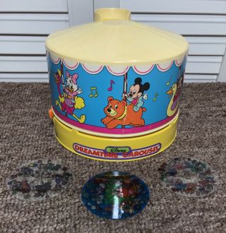 Disney Dreamtime Carousel Light Projector Music Box W/ 3 Discs Mickey Mouse 1988