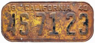Vintage California 1940 License Plate,  4s7123,  Rat Rod,  Garage Decor,  Garden Art