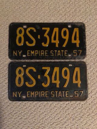 1957 Ny Empire State Oswego County License Plates Unrestored