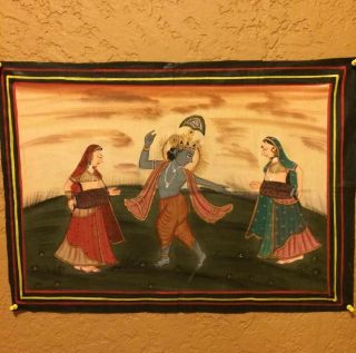2 Vintage 70’s East Indian Paintings Lord Shiva 2 Women Dancers And Serving Tea