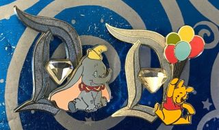Disney 60th Anniversary Diamond D Month Pins Dumbo & Winnie The Pooh Le
