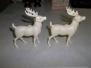 2 Vintage White Plastic Reindeer 50 