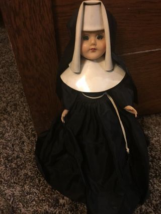 Vintage Antique 12 " Catholic Nun Doll Black Habit,  Sleep Eyes
