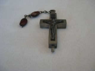 Antique Religious Crucifix from Rosary Opens Inner Compartment Roma Italy 2
