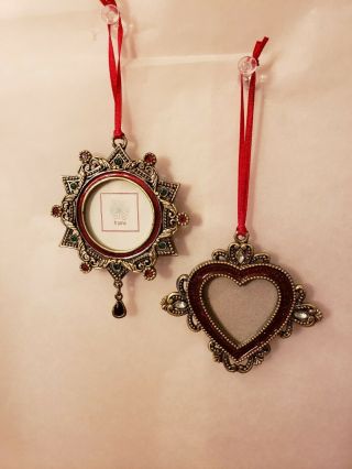 2 Enamel & Rhinestone Metal Pendant Mini Picture Frame Ornaments (star & Heart)