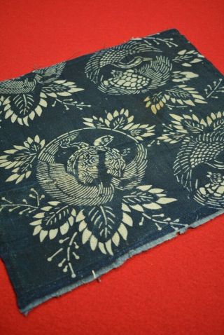 Yk90/35 Vintage Japanese Fabric Cotton Antique Boro Indigo Blue Katazome 10.  6 "