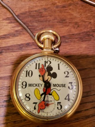 Vintage Bradley Disney Mickey Mouse Cartoon Train Case Pocket Watch
