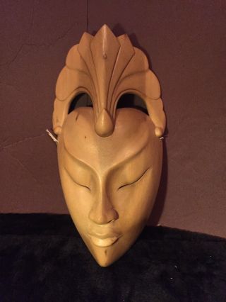 Hand Carved Wood Mask Indonesia Hibiscus Face