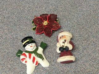 Snowman,  Santa Claus,  & Poinsettia Lapel Pins,  Jewelry Winter Snowman