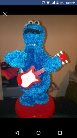 16” Animated Gemmy Cookie Monster Christmas Santa Plays Guitar Sings