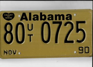 Alabama 1990 License Plate " 80ut 0725 "