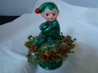 Inarco Vintage Ceramic Knee Hugger Green Christmas Holly Pixie Elf