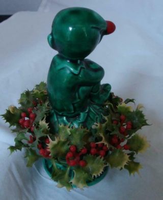 Inarco Vintage Ceramic Knee Hugger Green Christmas Holly Pixie Elf 3