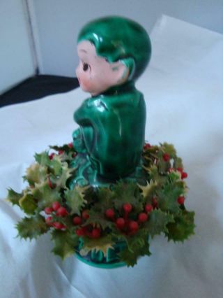 Inarco Vintage Ceramic Knee Hugger Green Christmas Holly Pixie Elf 4