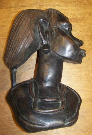 Vintage Nubian African Woman Wooden Figure Bust Statue Carved Mahogany Wood