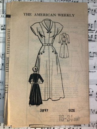 The American Weekly 3897 Misses Dress Size 16 Vintage Sewing Pattern