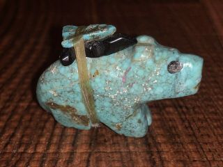 Zuni Carved Turquoise Bear Fetish By Todd Shebolah - Native American