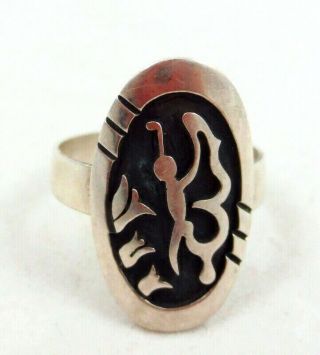 Vintage Hopi Chris Mansfield Sterling Silver Butterfly Overlay Ring Sz 10 Signed