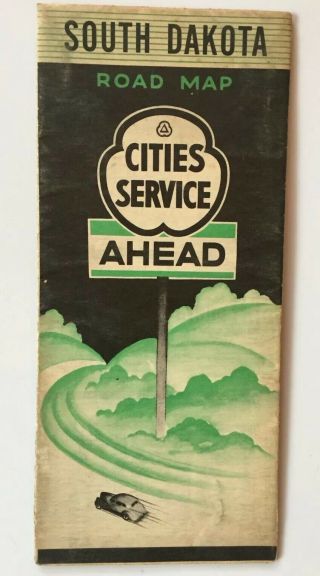 Vintage 1930 Cities Service Road Map Of South Dakota