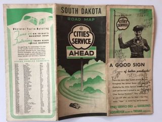 Vintage 1930 Cities Service Road Map of South Dakota 2
