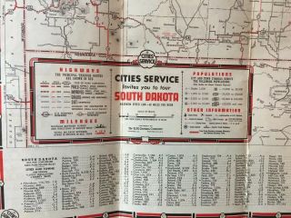 Vintage 1930 Cities Service Road Map of South Dakota 5
