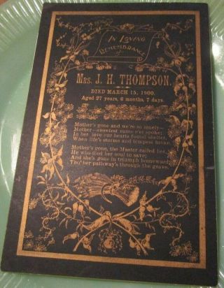 Remembrance Funeral 1900 Cabinet Card Mrs.  J.  H.  Thompson 27 Yrs Vintage Antique
