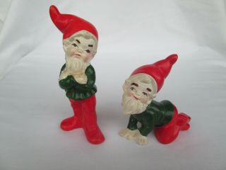2 Vintage Red & Green Ceramic Christmas Elf Figurines - Souvenirs - Tennessee