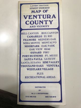 Vtg 1983 Ventura County And Vicinity City Map Simi Valley Thousand Oaks Ojaj
